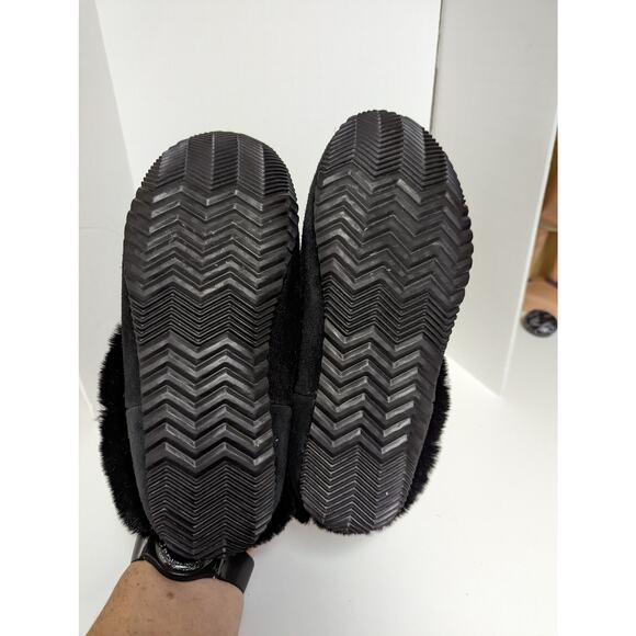 Sorel Go Coffee Run Slipper Black Suede Metallic Top Faux Fur Size 7 - Picture 5 of 7
